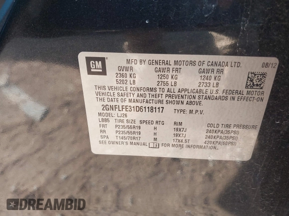2013 Chevrolet Equinox LTZ with VIN 2GNFLFE31D6118117, listed as a IAAI auction lot 41348696 with 267,667 mi miles. Bid and sale history available at carsss.com. Image 9.
