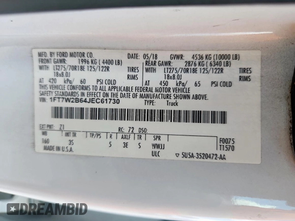 2018 Ford F-250 XL z VIN 1FT7W2B64JEC61730, wystawiony jako Copart lot #61922135 z przebiegiem 176 035 mil mil oraz Szkoda całkowita • Salvage title. Historia ofert i sprzedaży dostępna na DreamBid. Obrazek 12.