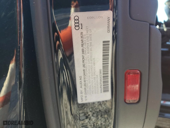 2019 Audi A5 Sportback Prestige with VIN WAUFNCF56KA023860, listed as a Copart auction lot 56330054 with NaN miles and Salvage Title. Bid and sale history available at carsss.com. Image 14.