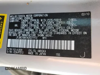 2010 Lexus RX 450h with VIN JTJBC1BA1A2021910, listed as a Copart auction lot 60155065 with Not provided miles and Salvage title. Bid and sale history available at DreamBid. Image 14.