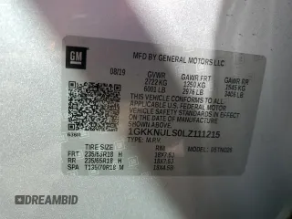 2020 GMC Acadia SLT z VIN 1GKKNULS0LZ111215, wystawiony jako Copart lot #54227235 z przebiegiem 39 406 mil mil oraz Szkoda całkowita • Salvage title. Historia ofert i sprzedaży dostępna na DreamBid. Obrazek 13.
