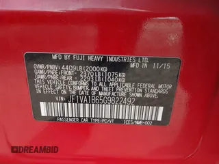 2016 Subaru WRX with VIN JF1VA1B65G9822492, listed as a IAAI auction lot 41500705 with 104,106 mi miles. Bid and sale history available at carsss.com. Image 9.