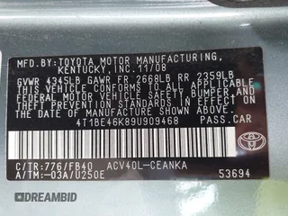 2009 Toyota Camry with VIN 4T1BE46K89U909468, listed as a IAAI auction lot 42159504 with 156,457 mi miles. Bid and sale history available at carsss.com. Image 9.