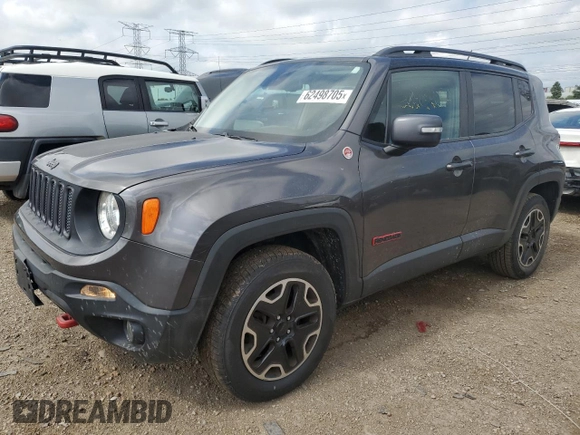 2016 Jeep Renegade Trailhawk with VIN ZACCJBCT5GPE16139, listed as a Copart auction lot 62498705 with 117,080 mi miles and Salvage title. Bid and sale history available at DreamBid. Image 1.