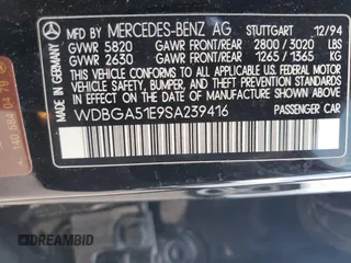 1995 Mercedes-Benz S with VIN WDBGA51E9SA239416, listed as a Copart auction lot 56059905 with 186,286 mi miles and Clean Title. Bid and sale history available at DreamBid. Image 12.