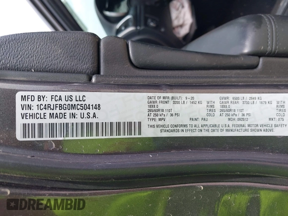 2021 Jeep Grand Cherokee 80th Anniversary with VIN 1C4RJFBG0MC504148, listed as a IAAI auction lot 42063979 with 77,941 mi miles and . Bid and sale history available at DreamBid. Image 9.