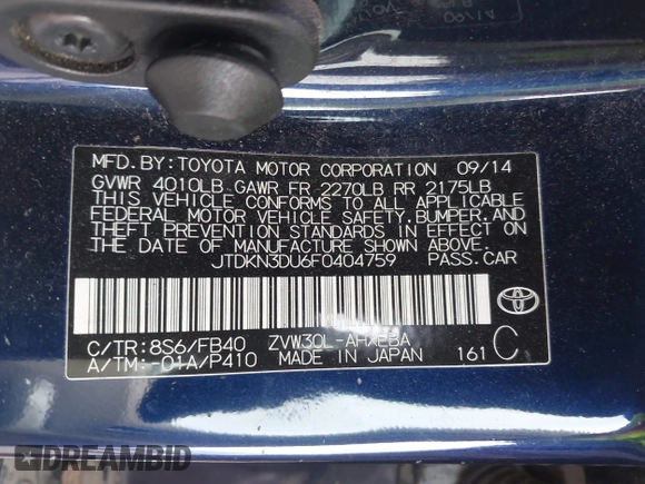2015 Toyota Prius Four with VIN JTDKN3DU6F0404759, listed as a IAAI auction lot 41017473 with 79,005 mi miles. Bid and sale history available at carsss.com. Image 9.