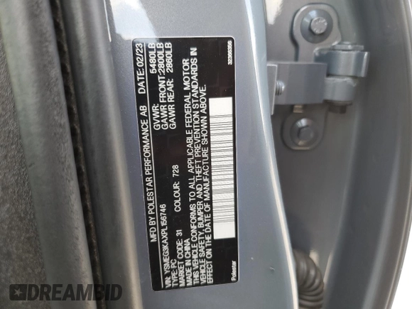 2023 Polestar 2 z VIN YSMEG3KAXPL156746, wystawiony jako Copart lot #56049505 z przebiegiem 67 527 mil mil oraz Tytuł czysty. Historia ofert i sprzedaży dostępna na DreamBid. Obrazek 12.