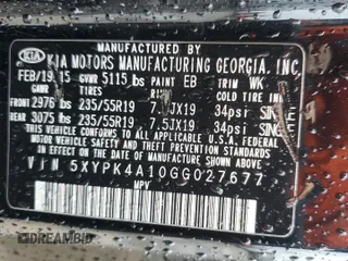 2016 Kia Sorento SXL with VIN 5XYPK4A10GG027677, listed as a Copart auction lot 50814805 with 82,677 mi miles and Salvage Title. Bid and sale history available at carsss.com. Image 15.
