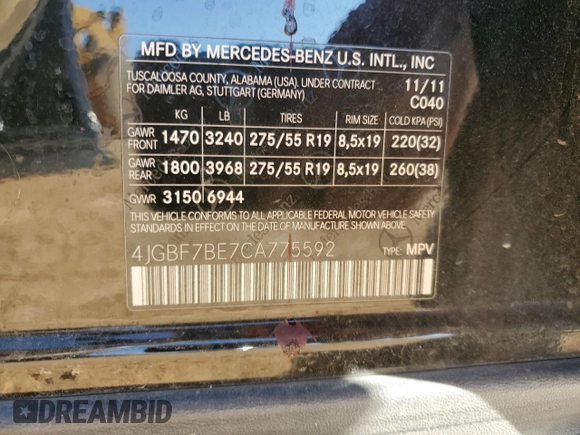 2012 Mercedes-Benz GL 450 z VIN 4JGBF7BE7CA775592, wystawiony jako Copart lot #46651905 z przebiegiem 142 092 mil mil oraz Szkoda całkowita • Salvage title. Historia ofert i sprzedaży dostępna na DreamBid. Obrazek 13.