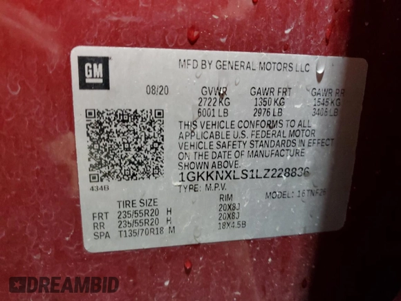 2020 GMC Acadia Denali z VIN 1GKKNXLS1LZ228836, wystawiony jako Copart lot #56042385 z przebiegiem 111 736 mil mil oraz Szkoda całkowita • Salvage title. Historia ofert i sprzedaży dostępna na DreamBid. Obrazek 13.