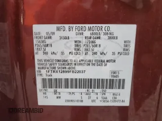 2009 Ford F-150 STX with VIN 1FTRX12899FB22037, listed as a Copart auction lot 48327745 with 0 mi miles and Salvage Title. Bid and sale history available at carsss.com. Image 14.