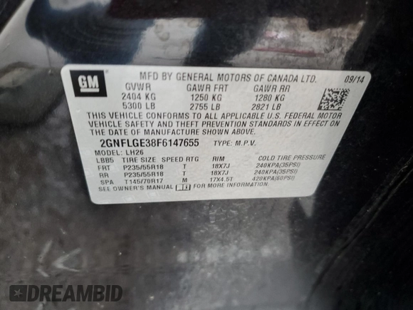 2015 Chevrolet Equinox LT with VIN 2GNFLGE38F6147655, listed as a Copart auction lot 43622335 with 158,804 mi miles and Clean Title. Bid and sale history available at carsss.com. Image 13.