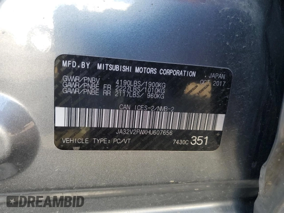 2017 Mitsubishi Lancer ES with VIN JA32V2FWXHU607656, listed as a Copart auction lot 76675844 with 126,206 mi miles and Salvage Title. Bid and sale history available at DreamBid. Image 12.