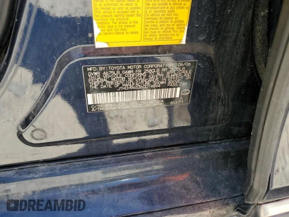 2006 Lexus GS 300 z VIN JTHCH96S360019894, wystawiony jako Copart lot #59240945 z przebiegiem Nie podano mil oraz Czysty tytuł • Clean title. Historia ofert i sprzedaży dostępna na DreamBid. Obrazek 13.
