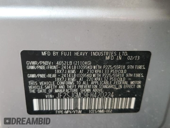 2014 Subaru Forester XT Touring with VIN JF2SJGMC9EH420224, listed as a Copart auction lot 48981495 with Not Provided miles and Salvage Title. Bid and sale history available at DreamBid. Image 13.