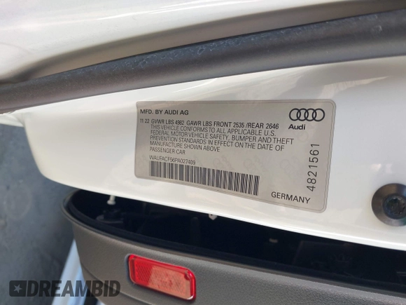 2023 Audi A5 Sportback S line Premium Plus with VIN WAUFACF56PA027409, listed as a IAAI auction lot 40562453 with 21,262 mi miles. Bid and sale history available at carsss.com. Image 9.