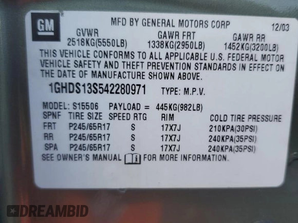2004 Oldsmobile Bravada z VIN 1GHDS13S542280971, wystawiony jako Copart lot #74941764 z przebiegiem 162 572 mil mil oraz Szkoda całkowita • Salvage title. Historia ofert i sprzedaży dostępna na DreamBid. Obrazek 15.