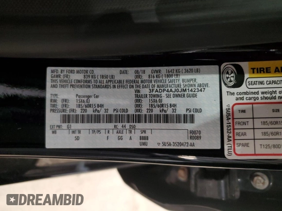 2018 Ford Fiesta S z VIN 3FADP4AJ0JM142347, wystawiony jako Copart lot #62892505 z przebiegiem 41 546 mil mil oraz Szkoda całkowita • Salvage title. Historia ofert i sprzedaży dostępna na DreamBid. Obrazek 12.