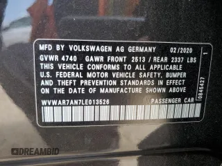 2020 Volkswagen Arteon SE z VIN WVWAR7AN7LE013526, wystawiony jako Copart lot #52791425 z przebiegiem 28 480 mil mil oraz Czysty tytuł • Clean title. Historia ofert i sprzedaży dostępna na DreamBid. Obrazek 12.