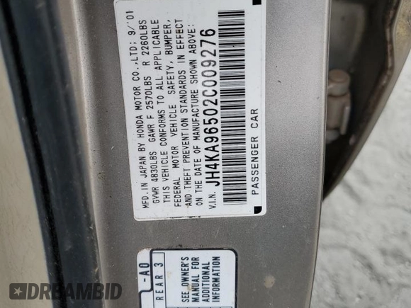 2002 Acura RL z VIN JH4KA96502C009276, wystawiony jako Copart lot #53978405 z przebiegiem 221 090 mil mil oraz Szkoda całkowita • Salvage title. Historia ofert i sprzedaży dostępna na DreamBid. Obrazek 13.