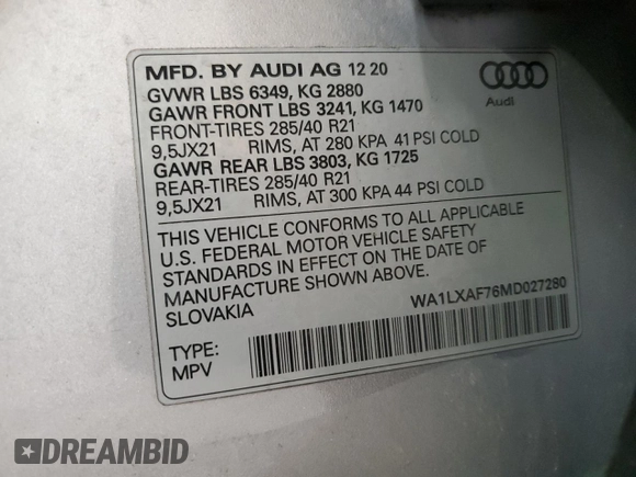 2021 Audi Q7 Premium Plus z VIN WA1LXAF76MD027280, wystawiony jako Copart lot #51637775 z przebiegiem 99 725 mil mil oraz Szkoda całkowita • Salvage title. Historia ofert i sprzedaży dostępna na DreamBid. Obrazek 13.