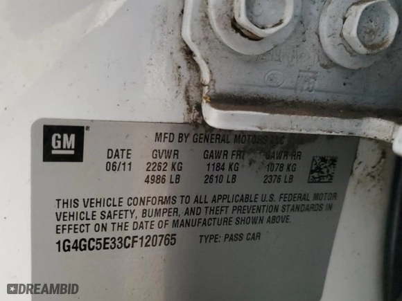 2012 Buick LaCrosse Leather with VIN 1G4GC5E33CF120765, listed as a Copart auction lot 46262955 with 110,629 mi miles and Clean Title. Bid and sale history available at carsss.com. Image 12.