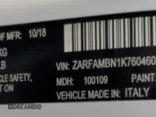 2019 Alfa Romeo Giulia Ti Sport with VIN ZARFAMBN1K7604602, listed as a Copart auction lot 65885482 with 65,701 mi miles. Bid and sale history available at carsss.com. Image 10.