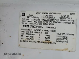 1999 Oldsmobile Bravada z VIN 1GHDT13W6X2718787, wystawiony jako Copart lot #78848404 z przebiegiem 229 665 mil mil oraz Szkody całkowita. Historia ofert i sprzedaży dostępna na DreamBid. Obrazek 13.