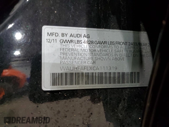 2012 Audi A4 Premium Plus с VIN WAUHFAFLXCA111319, выставлен на аукционе Copart как лот 82008924 с пробегом Не указан миль и Списание • Salvage title. История ставок и продаж доступна на DreamBid. Изображение 12.