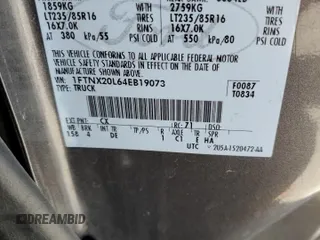 2004 Ford F-250 XL with VIN 1FTNX20L64EB19073, listed as a Copart auction lot 57533145 with 287,118 mi miles and Salvage title. Bid and sale history available at DreamBid. Image 12.