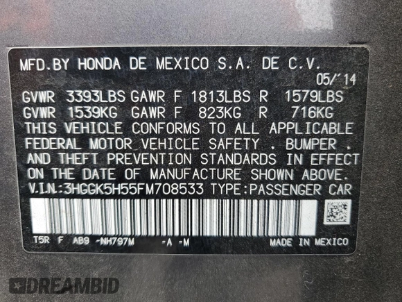 2015 Honda Fit LX with VIN 3HGGK5H55FM708533, listed as a Copart auction lot 53342255 with 156,401 mi miles and Salvage Title. Bid and sale history available at carsss.com. Image 14.