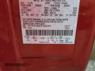 2007 Ford F-150 XLT с VIN 1FTPX14527FA52761, выставлен на аукционе Copart как лот 66578825 с пробегом 133 052 миль миль и Чистый • Clean title. История ставок и продаж доступна на DreamBid. Изображение 12.