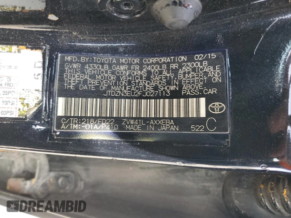 2015 Toyota Prius Two with VIN JTDZN3EU2FJ027113, listed as a Copart auction lot 55167055 with 170,788 mi miles and Clean Title. Bid and sale history available at DreamBid. Image 12.