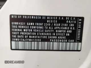 2015 Volkswagen Jetta SE с VIN 3VWD17AJ7FM412336, выставлен на аукционе Copart как лот 47987155 с пробегом 53 564 миль миль и Списание • Salvage title. История ставок и продаж доступна на DreamBid. Изображение 15.