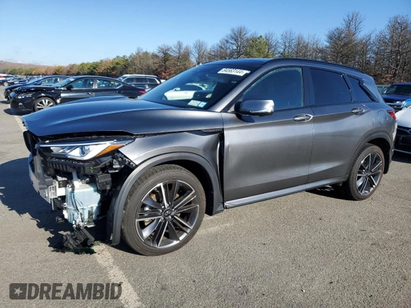 2023 Infiniti QX50 Sport with VIN 3PCAJ5FB6PF113227, listed as a Copart auction lot 84563144 with 7,465 mi miles and Salvage Title. Bid and sale history available at DreamBid. Image 1.