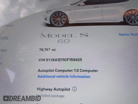 2016 Tesla Model S 70 z VIN 5YJSA1E11GF159425, wystawiony jako IAAI lot #42377639 z przebiegiem 79 767 mil mil oraz . Historia ofert i sprzedaży dostępna na DreamBid. Obrazek 16.