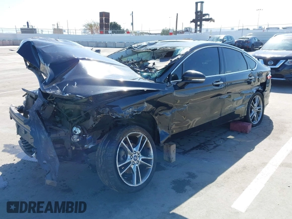 2014 Ford Fusion Titanium with VIN 3FA6P0K98ER163915, listed as a IAAI auction lot 41974577 with Not Provided miles. Bid and sale history available at carsss.com. Image 2.