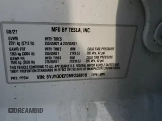 2021 Tesla Model Y Performance z VIN 5YJYGDEF0MF258819, wystawiony jako Copart lot #53944085 z przebiegiem 55 252 mil mil oraz Szkoda całkowita • Salvage title. Historia ofert i sprzedaży dostępna na DreamBid. Obrazek 12.
