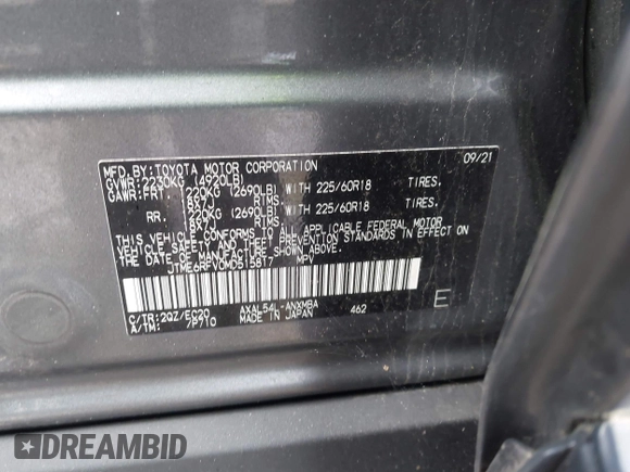 2021 Toyota RAV4 Hybrid XSE with VIN JTME6RFV0MD515817, listed as a IAAI auction lot 42127698 with 98,078 mi miles and . Bid and sale history available at DreamBid. Image 9.