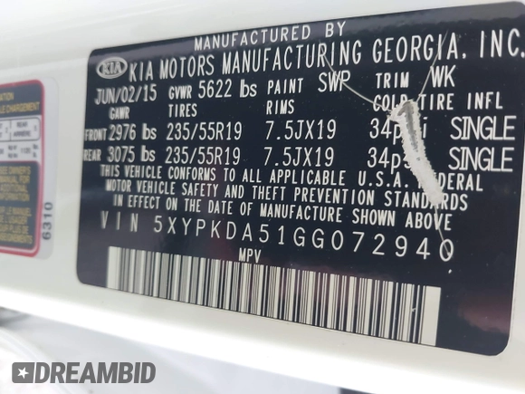 2016 Kia Sorento SX with VIN 5XYPKDA51GG072940, listed as a IAAI auction lot 42017504 with 110,897 mi miles. Bid and sale history available at carsss.com. Image 9.