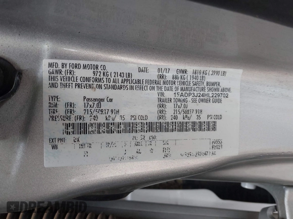2017 Ford Focus Titanium with VIN 1FADP3J24HL229702, listed as a IAAI auction lot 42057013 with 120,250 mi miles and . Bid and sale history available at DreamBid. Image 9.