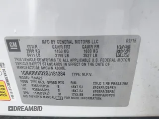 2016 Chevrolet Traverse LT z VIN 1GNKRHKD2GJ181384, wystawiony jako IAAI lot #41723981 z przebiegiem 143 263 mil mil oraz . Historia ofert i sprzedaży dostępna na DreamBid. Obrazek 9.