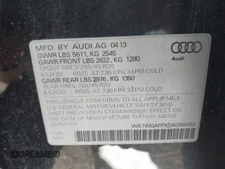 2013 Audi Q5 Prestige with VIN WA1WGAFPXDA088694, listed as a IAAI auction lot 42142547 with 156,801 mi miles and . Bid and sale history available at DreamBid. Image 9.