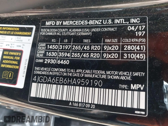 2017 Mercedes-Benz GLE 43 AMG с VIN 4JGDA6EB6HA959190, выставлен на аукционе IAAI как лот 42463806 с пробегом 106 420 миль миль и . История ставок и продаж доступна на DreamBid. Изображение 9.