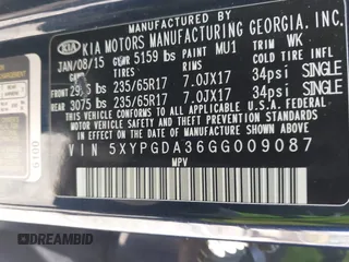 2016 Kia Sorento LX with VIN 5XYPGDA36GG009087, listed as a IAAI auction lot 41968021 with 150,658 mi miles. Bid and sale history available at carsss.com. Image 9.