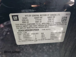 2013 GMC Terrain SLT with VIN 2GKALWEK9D6375024, listed as a IAAI auction lot 42237041 with 115,543 mi miles and . Bid and sale history available at DreamBid. Image 9.