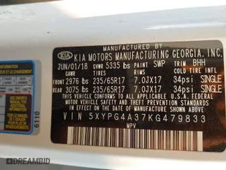 2019 Kia Sorento L with VIN 5XYPG4A37KG479833, listed as a IAAI auction lot 40321060 with 55,842 mi miles. Bid and sale history available at carsss.com. Image 9.