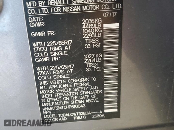 2017 Nissan Rogue S with VIN KNMAT2MT0HP610043, listed as a Copart auction lot 55412965 with 144,307 mi miles and Non Repairable. Bid and sale history available at DreamBid. Image 13.