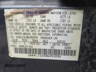 2008 Nissan Altima 2.5 S with VIN 1N4AL21E08N495094, listed as a IAAI auction lot 41909567 with 1 mi miles. Bid and sale history available at carsss.com. Image 9.